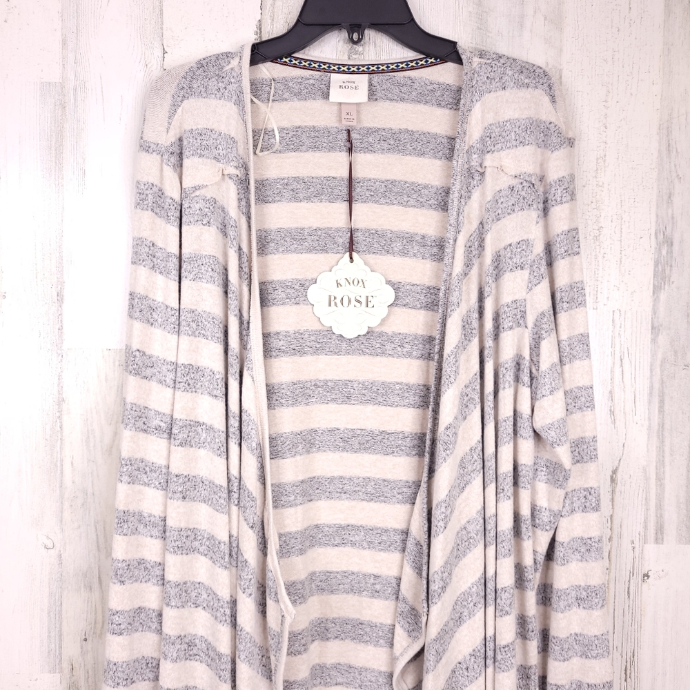 Knox Rose Gray Stripe Open Cardigan Wrap Size XL - Picture 3 of 9
